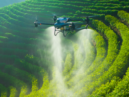 dron fumigando huertos frutales